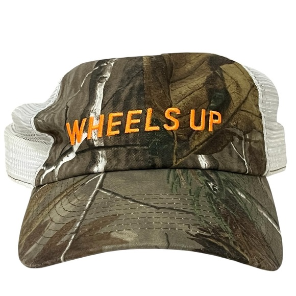 Camouflage & White Mesh Back 'Wheels Up' Adjustable Flying Ball Cap  NWT - Picture 1 of 15